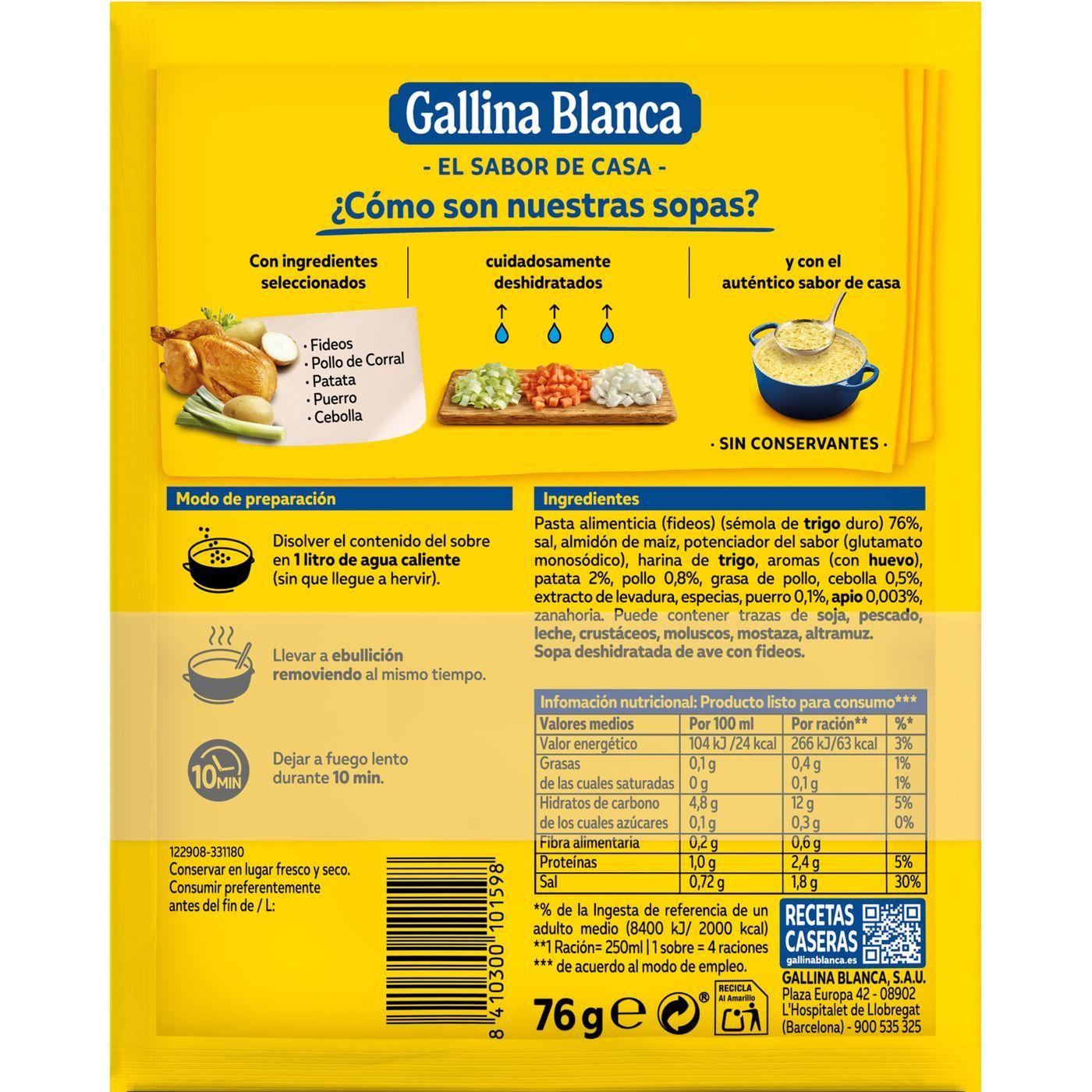 Sopa De Ave Con Fideos Gallina Blanca Pack 3x76 G