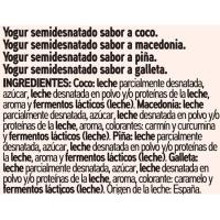 Yog.sabor coco-maced-piña-galleta EROSKI basic, pack 8x125g