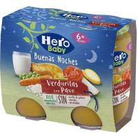 Tarrito de verduras con pavo HERO BUENAS NOCHES, pack 2x190 g 