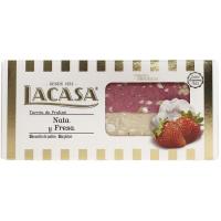 Turrón praline de nata-fresa LACASA, caja 250 g