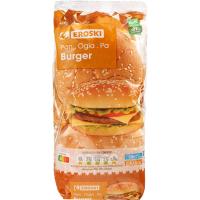 Pan de hamburguesa con sésamo EROSKI, 4 unid., paquete 220 g