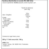 Sardinilla en aceite ORBE, lata 266 g