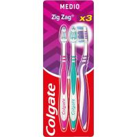 Cepillo dental Zig Zag medio COLGATE, pack 3 uds