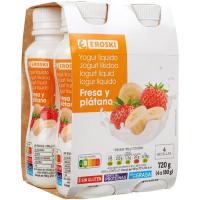 Yogur líquido sabor fresa-plátano EROSKI, pack 4x180 g