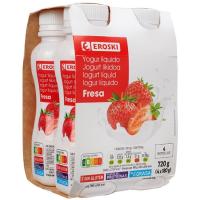 Yogur líquido sabor fresa EROSKI, pack 4x180 g