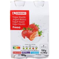 Yogur líquido sabor fresa EROSKI, pack 4x180 g