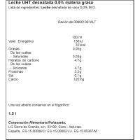 Leche uht 0,0% materia grasa ASTURIANA, botella 1,5 litros