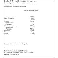 Leche semidesnatada sin lactosa ASTURIANA, botella 1,5 litros