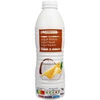 Yogur líquido sabor piña-coco EROSKI, botella 1 litro