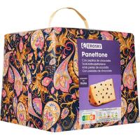 Panettone relleno de pepitas de chocolate EROSKI, caja 750 g