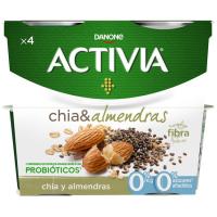 Activia 0% fibras con chía-almendra DANONE, pack 4x115 g