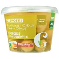 Aceitunas gordal con pepinillo EROSKI, cubeta 250 g