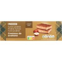 Turrón praliné cremoso de avellana EROSKI, caja 150 g