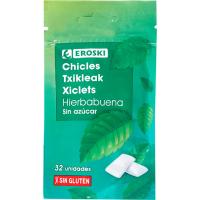 Chicle de hierba buena sin azúcar EROSKI, bolsa 45 g