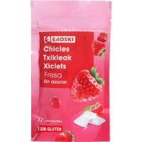 Chicle de fresa sin azúcar EROSKI, bolsa 45 g