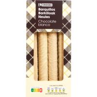 Barquillos cubiertos de chocolate blanco EROSKI, caja 140 g