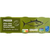 Atún claro en aceite de oliva MSC EROSKI, pack 3x90 g