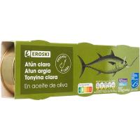 Atún claro en aceite de oliva MSC EROSKI, pack 3x90 g