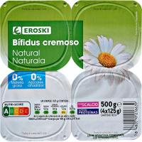 Bífidus cremoso natural 0% EROSKI, pack 4x125 g