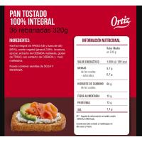 Pan tostado integral ORTIZ, 36 rebanadas, paquete 320 g