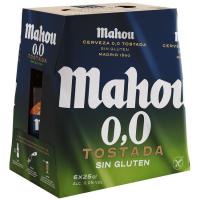 Cerveza tostada 0,0 sin gluten MAHOU, pack 6x25 cl