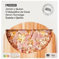 Pizza triple fermentación de jamón y queso EROSKI, caja 360 g