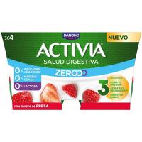 Yogur triple zero de fresa ACTIVIA, pack 4x120 g