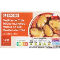 Mejillones chilenos en escabeche 14/18 EROSKI, lata 111 g